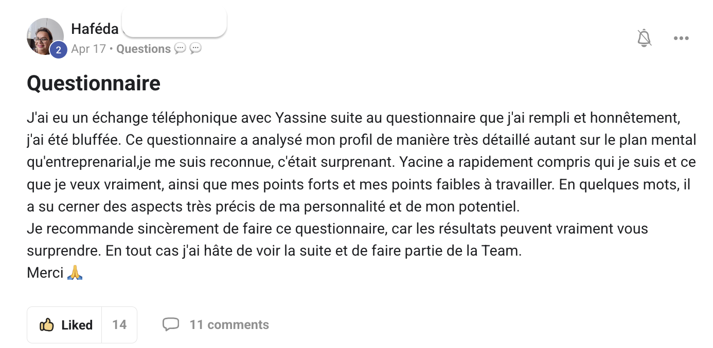 Retour de Haféda sur le questionnaire PBE